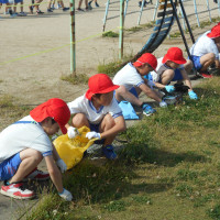 並んで草引き
